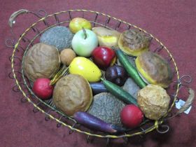 A Wire Tray Containing Approximately Twenty Two Pieces of Shop Display Faux Bakery, Fruit and