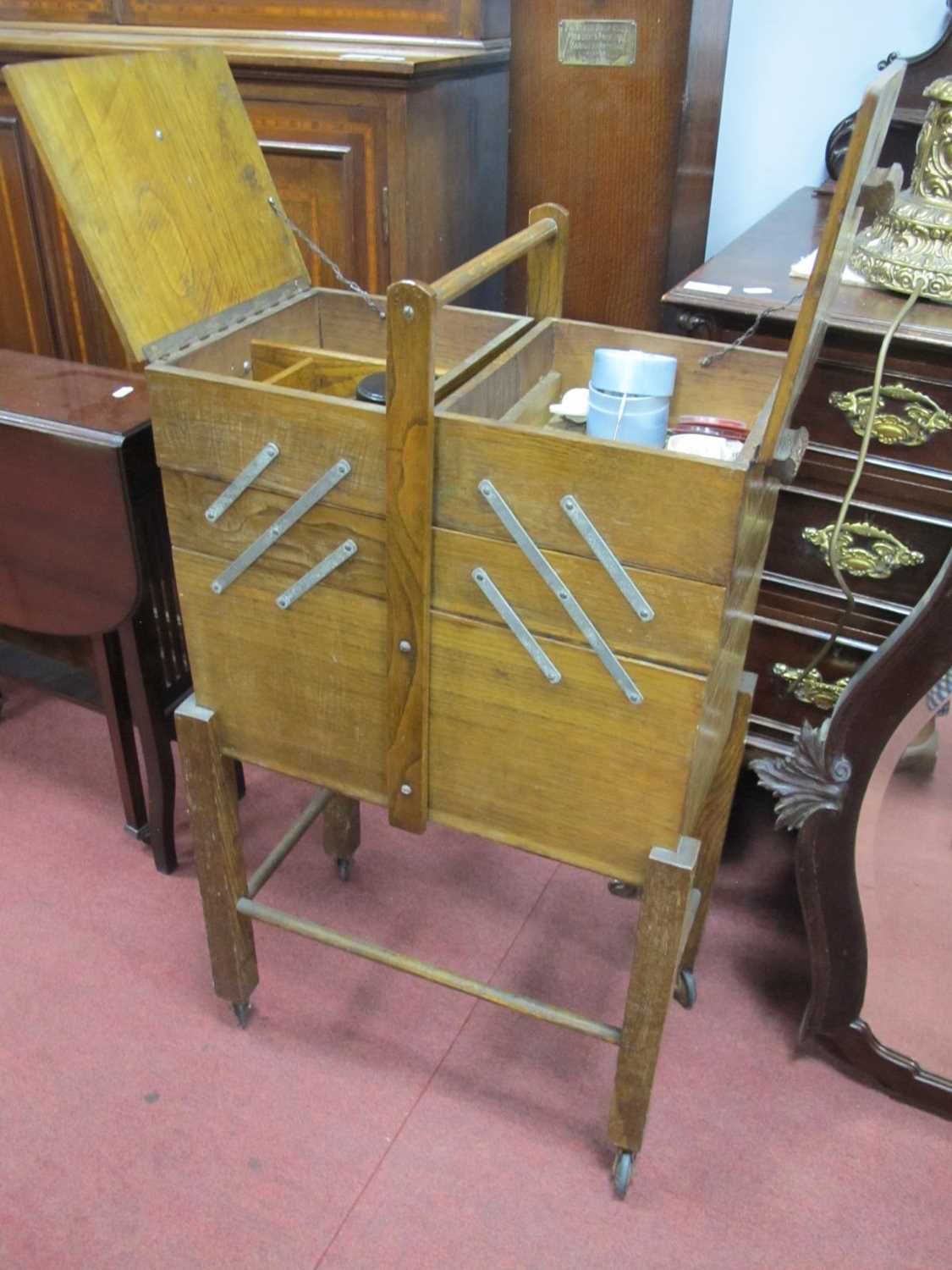 Early XX Century Folding Sewing Table, on square supports, 73cm high.