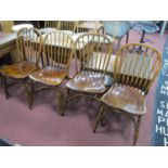 Set of four Hoop Top Farmhouse Dining Chairs, with spindle backs, crinoline stretchers and turned