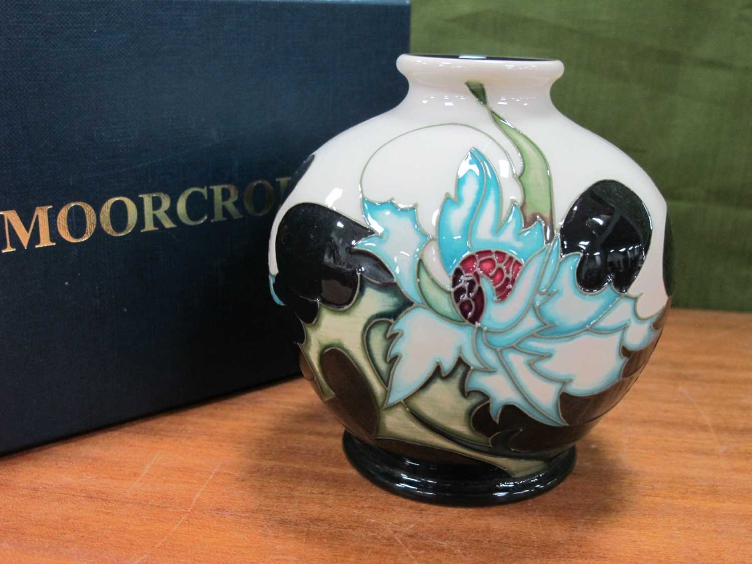 A Moorcroft Pottery 'Sea Holly' Pattern Ovoid Vase, with short neck, designed by Emma Bossons,