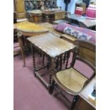 Walnut Demi Lune Side Table, 71cm wide, barley twist oak occasional table, bedroom chair. (3).