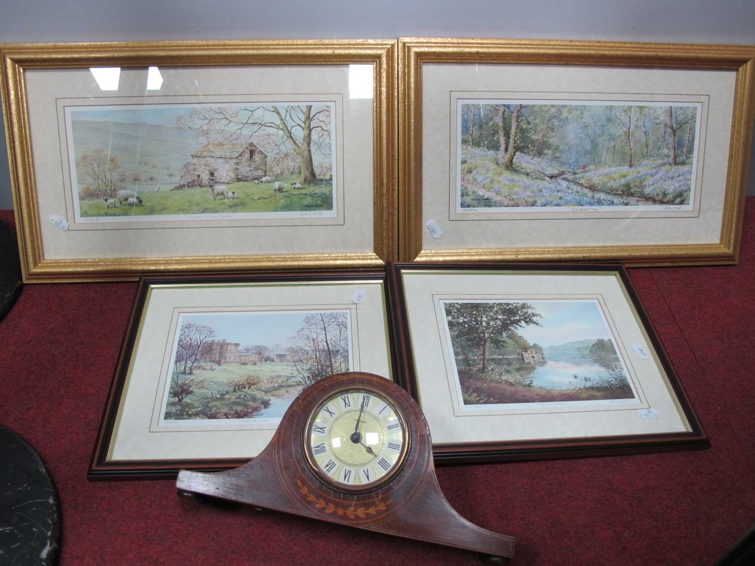Four John Wood Limited Edition Colour Prints , Edwardian cased mantle clock.