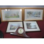 Four John Wood Limited Edition Colour Prints , Edwardian cased mantle clock.