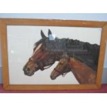 After Leon Danchin (1887 - 1938) Jument and Son, two head studies of racehorses, coloured print,