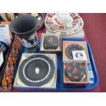 Wedgwood 'The Egyptian Collection' Trinkets, black and white jasperware vase and dish:- One Tray