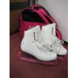 Ladies Graf 500 White Leather Skating Boots, size 37 and skates 9 2/3 in a carry bag.