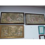 Three Mid to Late XX Century Pictoral Fabric Wall Hangings, featuring Regency figures, the widest