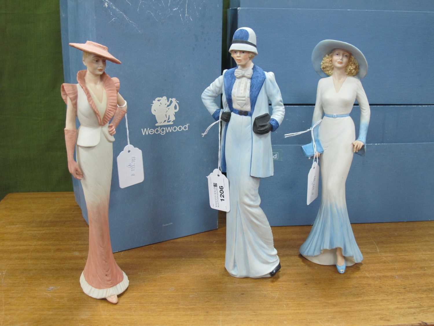 Wedgwood 'The High Society' Figurines 'Sarah', 26cm high (chipped), 'Susan' and 'jane'. (3)