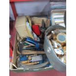Blow Lamp, mincer, shears, chisels, sickle etc:- One Box coffee ware in a vanity case.