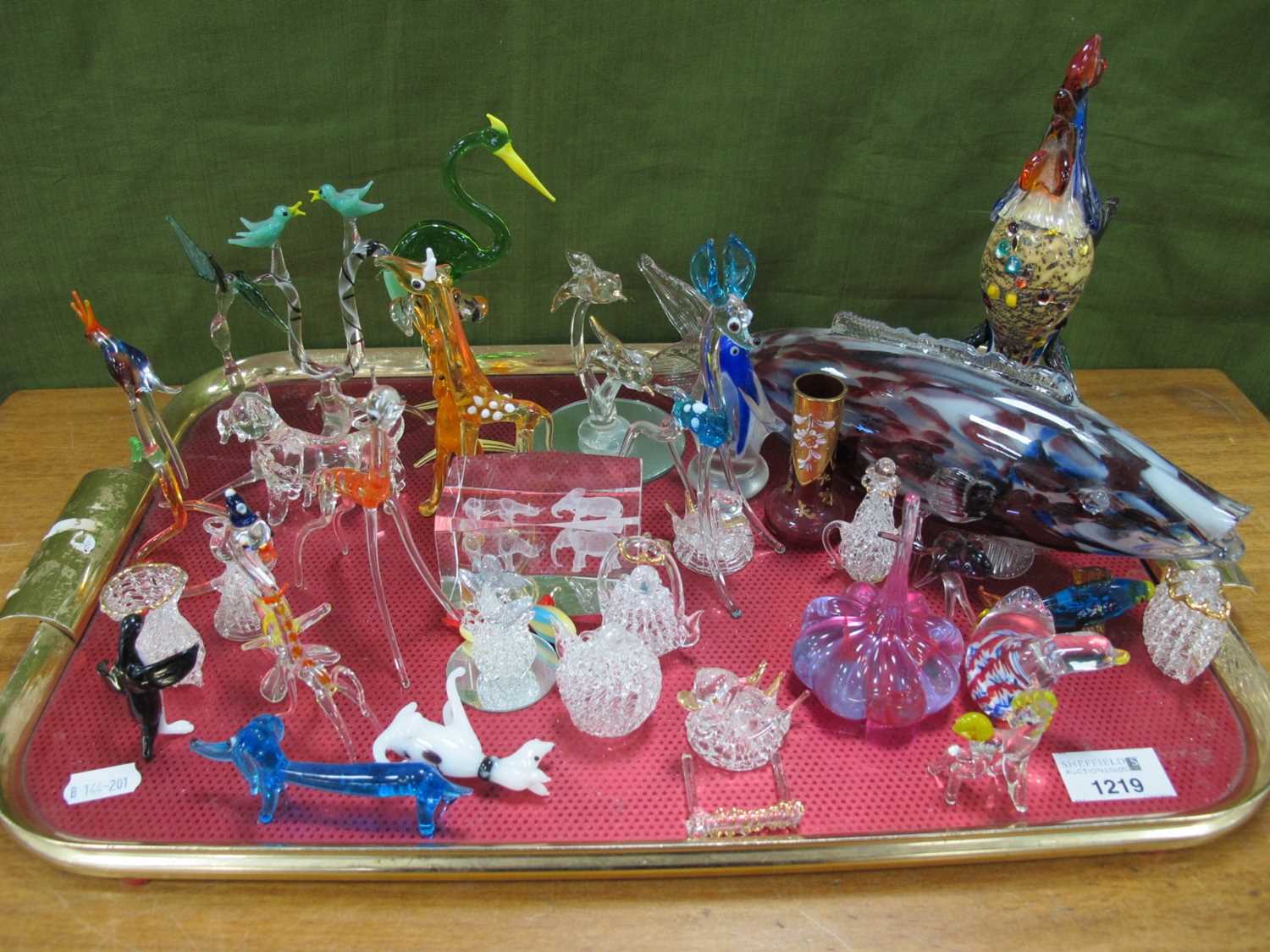 Murao Style Glass Fish, glass figures of animals etc:- One Tray.