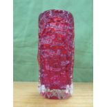 Whitefriars Ruby Red Glass Bark Textured Cylindrical Vase, 19cm high.