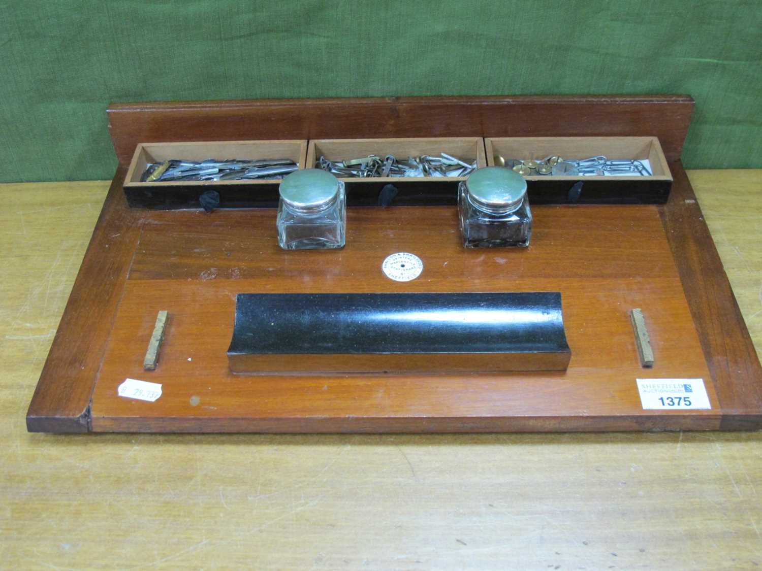 An Early XX Century Hand Made Mahogany Desk Stand, 42cm wide, with three office requisite boxes, pen