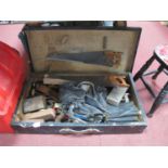 Tools - Swan, Spear & Jackson, Henry Disston, g clamp, hand drill, Baily No 5½ plane, etc in black