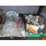 Cut Glass Bowl, moulded glass jug, Masons, Mandalay plate, glass shades:- Two Boxes.