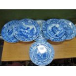XIX Century Blue and White Pottery Plates, including Spode, Rogers (6).