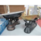 XIX Century Black Painted Scales and Weights, together with one other pair of kitchen scales, (E.J