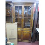 Oak Display Cabinet, with twin glazed doors, three glass shelves, over arched panelled cupboard