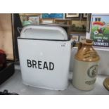 Enamelled Bread Bin, thermos jug, posses, flat iron, Fentimans flagon, cutlery box.