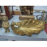 Brass Wall Candle Holder, with shell shaped backing, bearing kite mark, 36 cm high. Brass figural