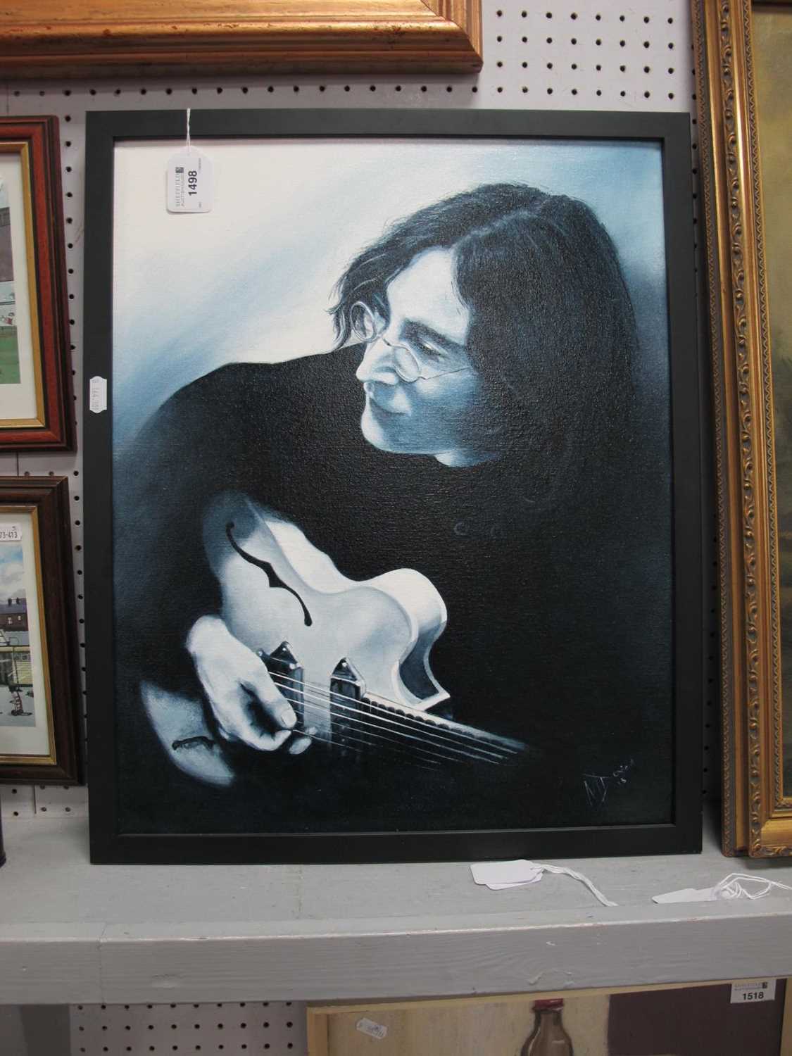 M. Davies, Study of John Lennon Playing Guitar, oil on canvas, signed and dated '15, 50 x 40cm.