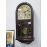 An Edwardian Arched Top Regulator Wall Clock - pendulum and key (strikes on ½ hour and hour).