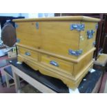 Pine Blanket Box, with lift up lid, two lower drawers, 90cm wide.