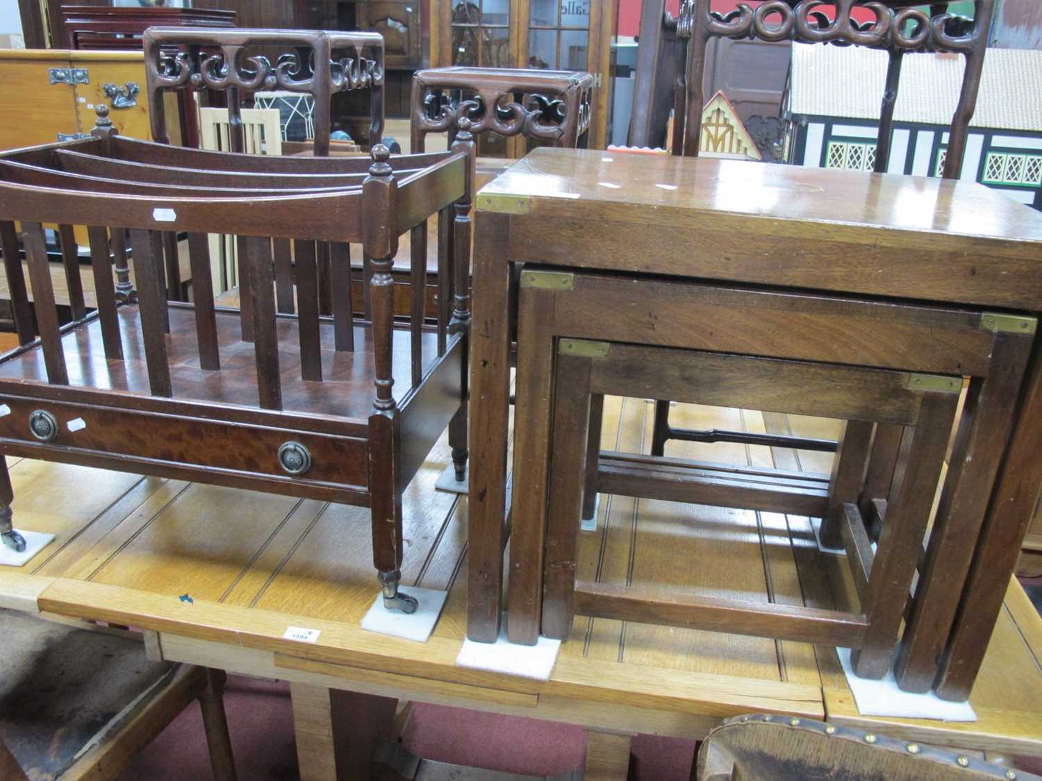 Nest of Coffee Tables, with brass corner mounts. Music canterbury (2).