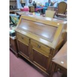 1920s Mahogany Bureau, with fall front revealing maple interior, over two drawers and cupboard