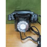 A Mid XX Century Siemens Black Bakelite Wall Telephone, (in working order with new connection).