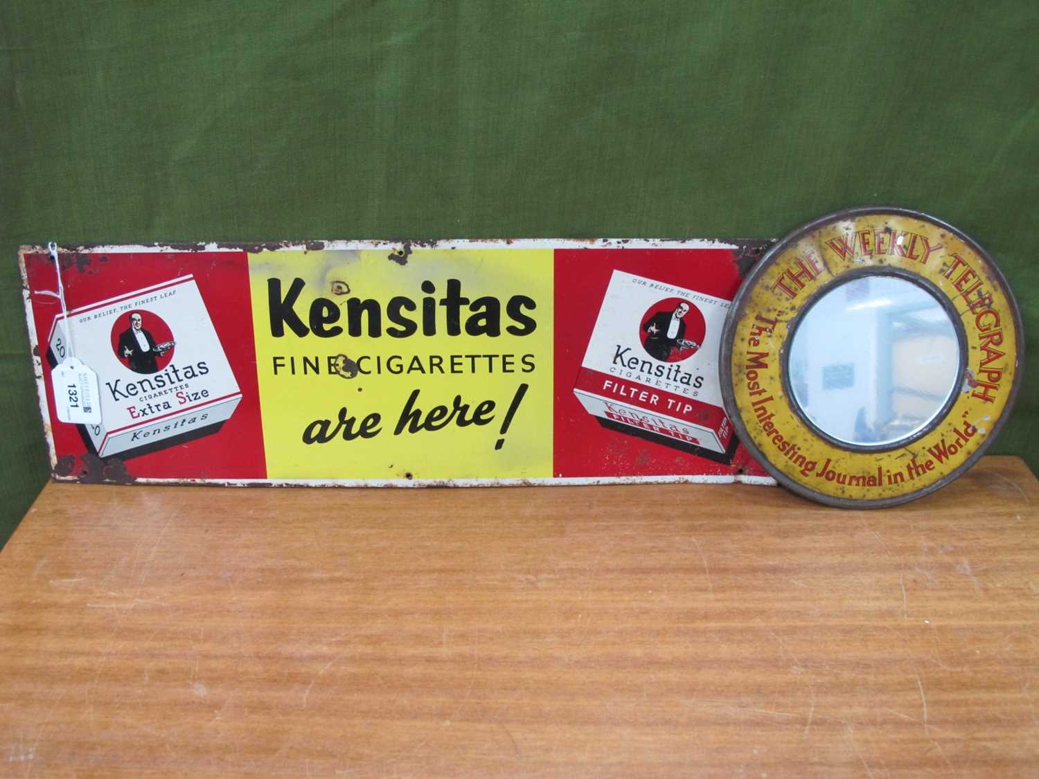 An Original Tinplate Circa 1950's Advertising Sign For Kensitas Cigarettes 17cm x 51cm, including