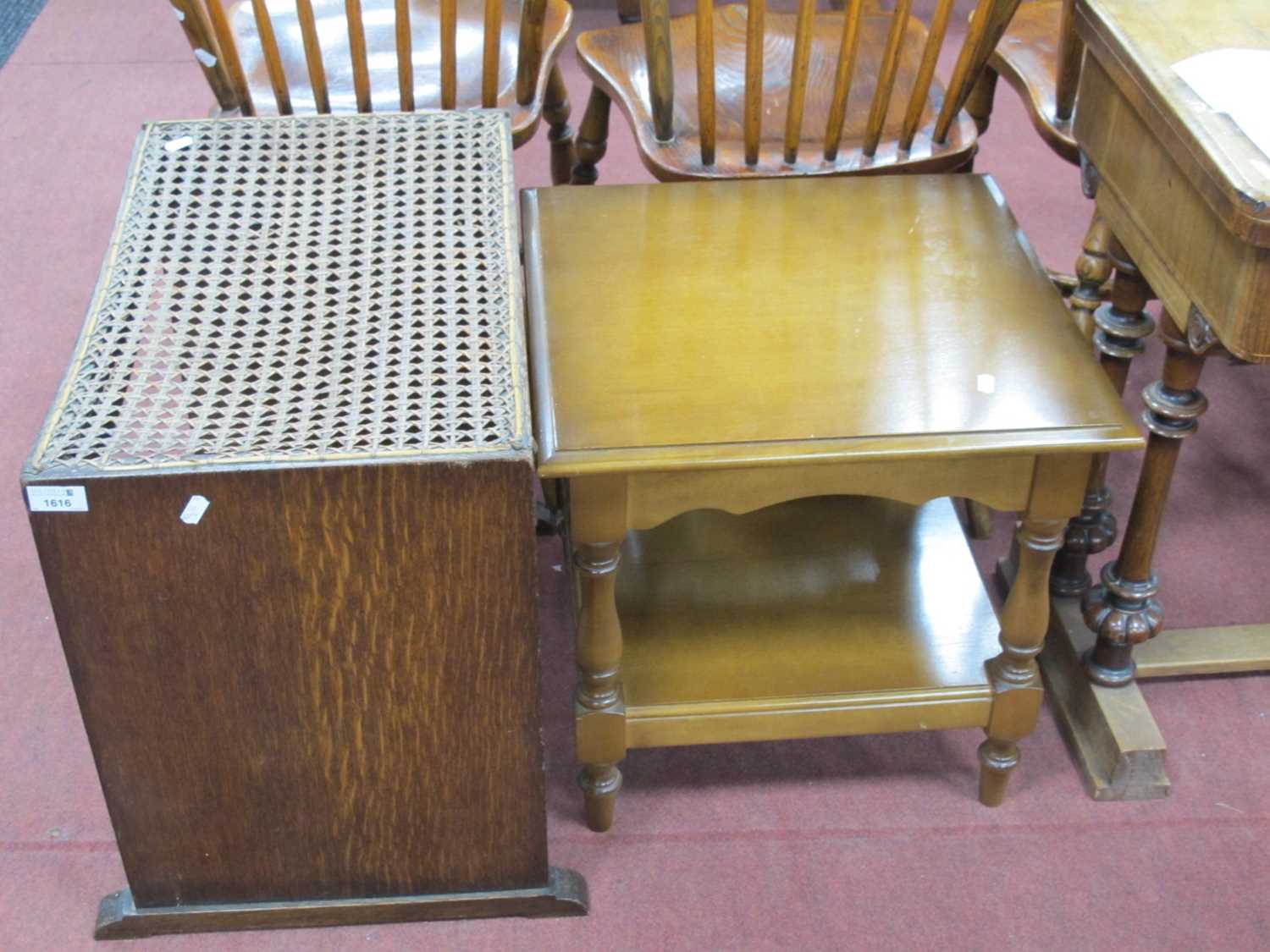 1930S Oak Stool, with Bergeres top, lamp table (2).