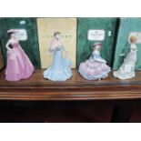 Coalport Age of Elegance Figurines 'Covent Garden', 16cm high, 'Royal Invitation', 'Evening