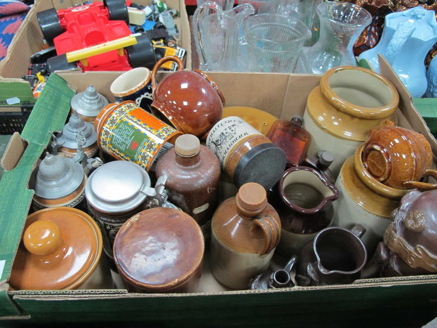 Steins, stoneware vessels, jugs:- One Box