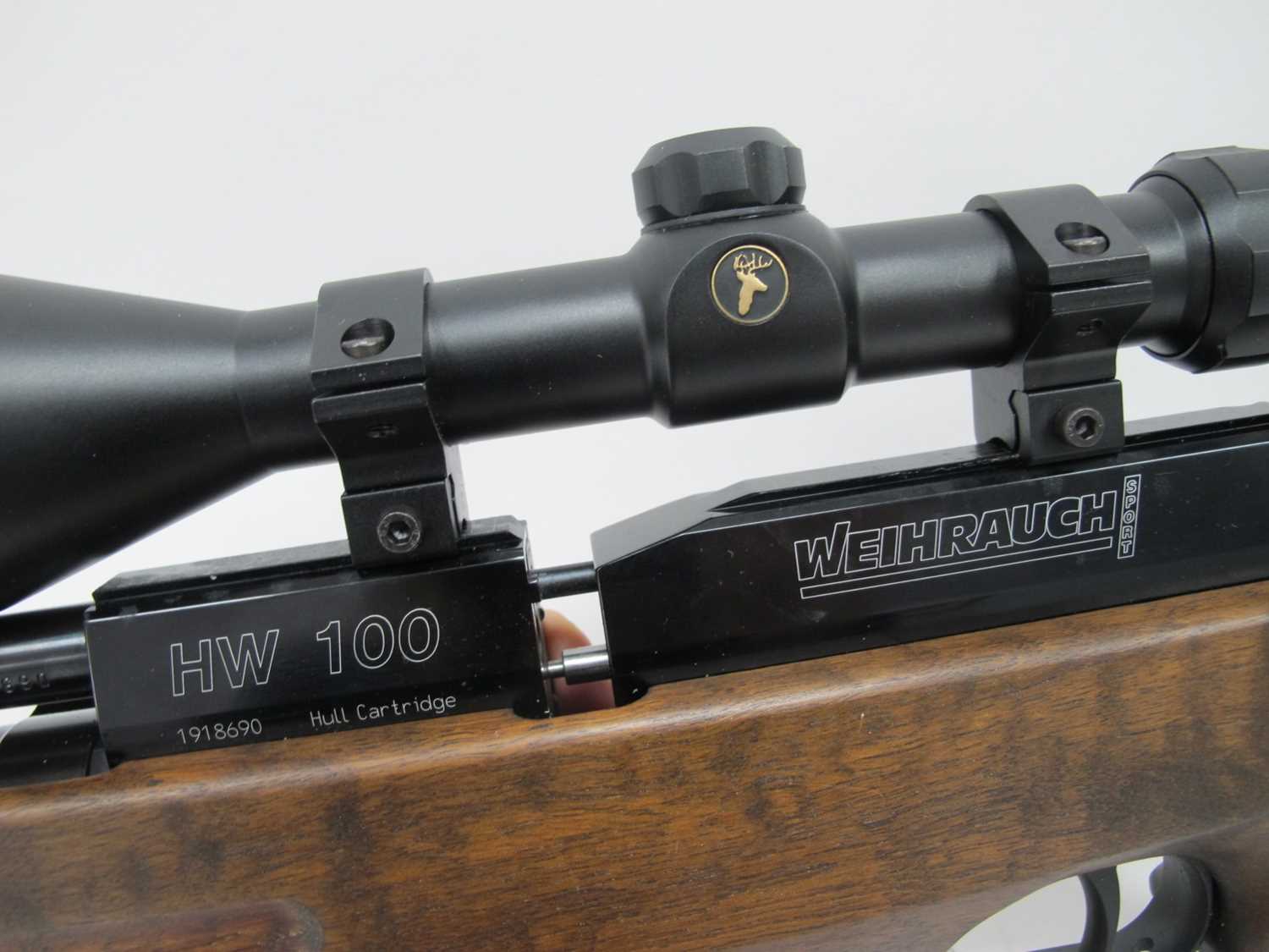 Weihrauch HW100, .22 Air Rifle, Hull cartridge 1918690 with textured grip, and Tasco - Image 3 of 4