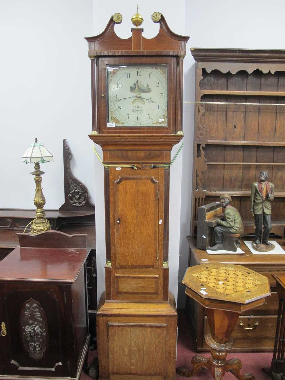 Early XIX Century Oak Mahogany Thirty Hour White Dial Longcase Clock, (D Moore, Coventry) hood