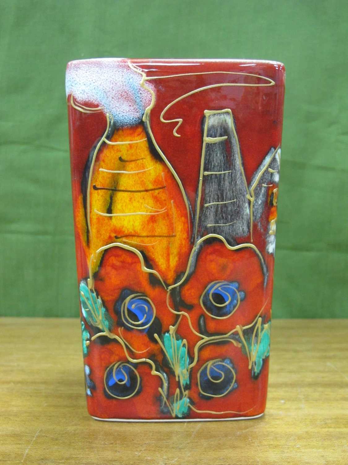 Anita Harris 'Potteries Past' Square Vase, gold signed, 14.5cm high.