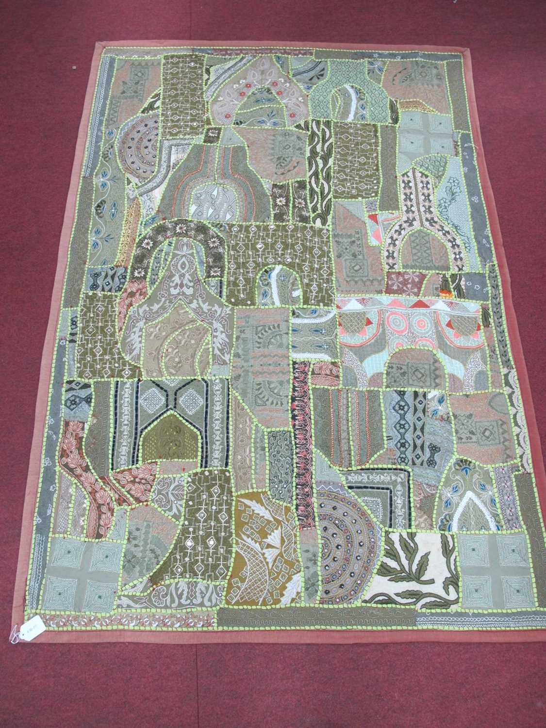 Indian Patch Work Wall Haning, with foliage and lozenge decoration, 107cm x 155cm. together with - Image 2 of 2