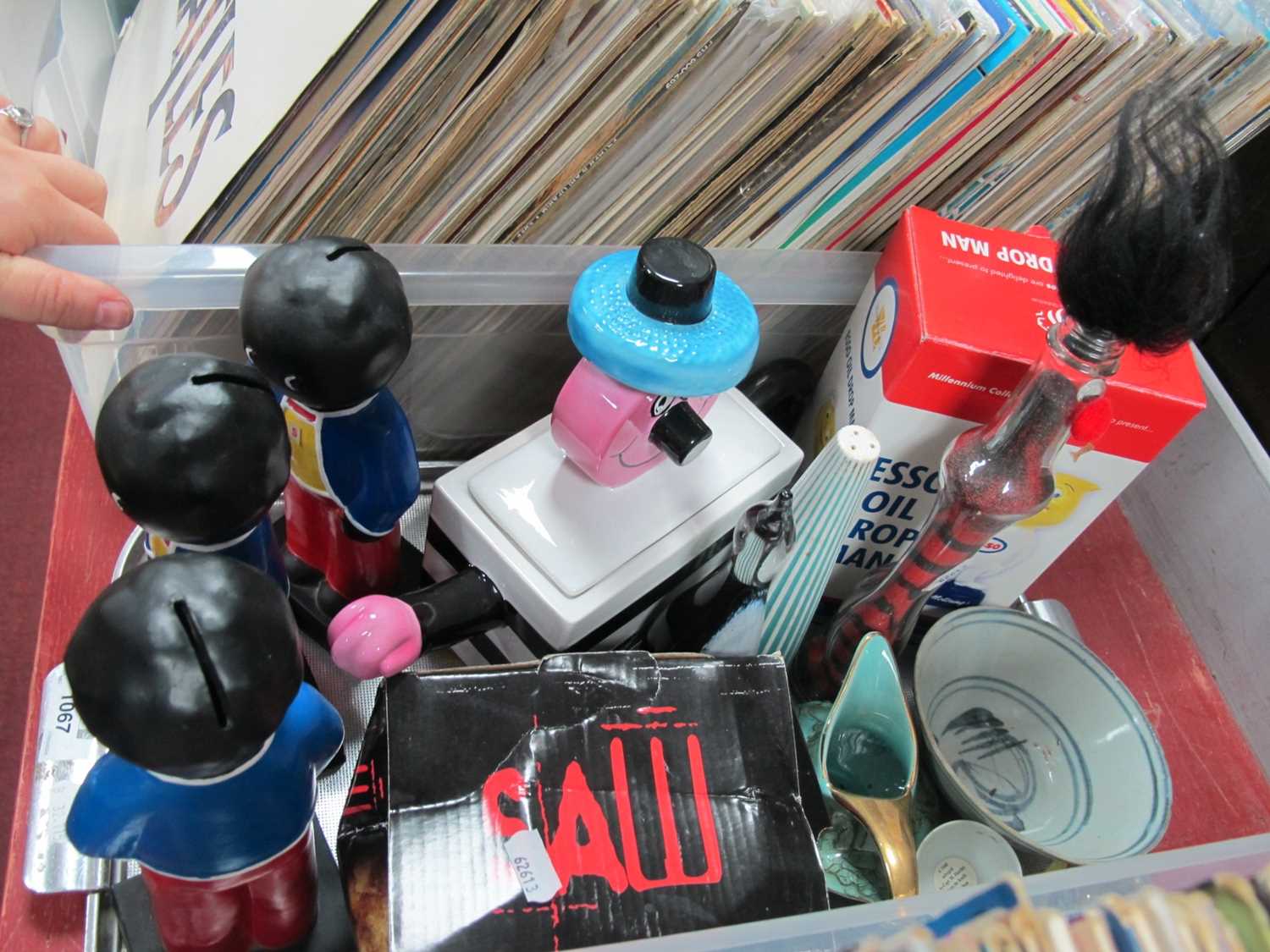 Wood, Bertie Bassett Teapot, Oriental bowl and egg cup, USSR badger, glass penguin, ECL money boxes,