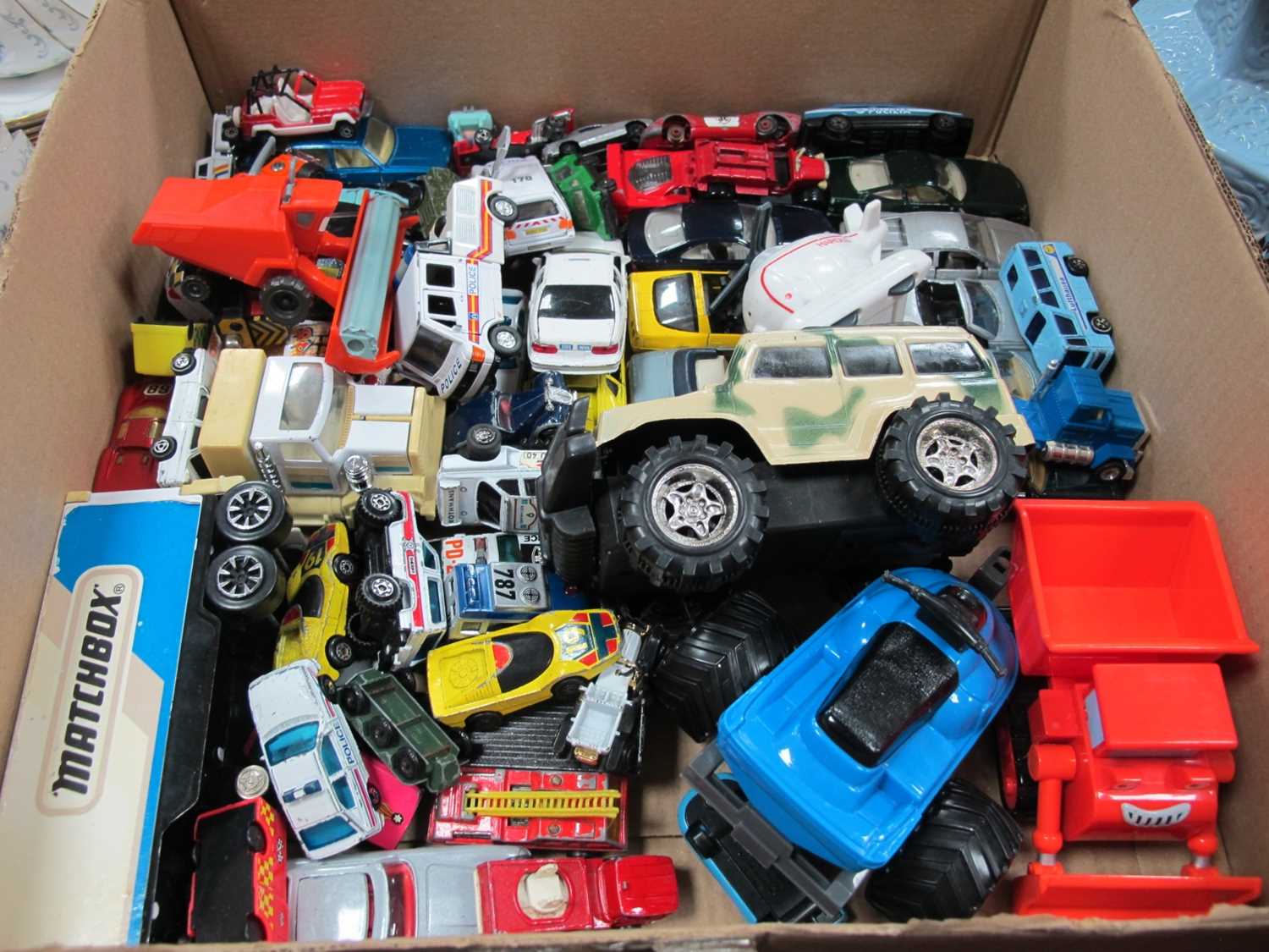 Die Cast Vehicles, Dinky, Meccano, Corgi, etc, some plastic toys:- Two Boxes.