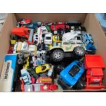 Die Cast Vehicles, Dinky, Meccano, Corgi, etc, some plastic toys:- Two Boxes.