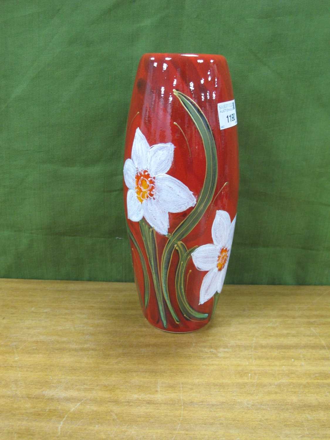 Anita Harris Large Skittle 'Daffodil' Vase, gold signed, 25cm high.