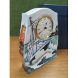 A Moorcroft Pottery Clock, painted in the 'HMS Plantagenet' design, impressed, painted 'Trial' and