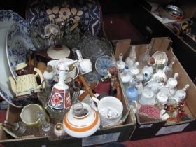 Glassware, ceramics, meat plates, pottery bells, etc:- Two Boxes.