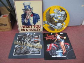 Harley Davidson Metal Wall Signs, including circular 36cm diameter 'Live to Ride' (4).