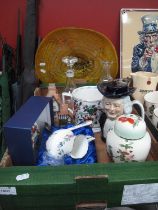 Quaker Oats Lidded Jar, Worcester ginger jar, Aynsley jug and spoon, Wade mug, glass decanters etc:-
