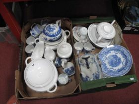 Burleigh Ware, Willow pattern teapot, Spode Blue Room continental view, blue white plates,