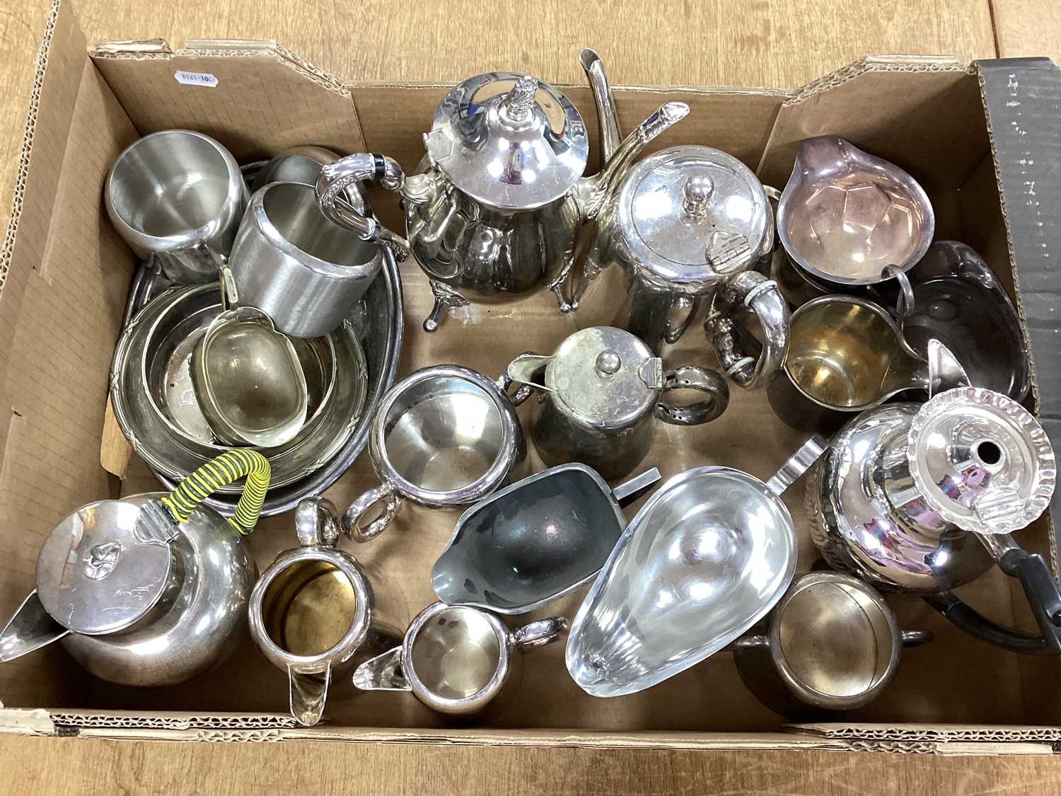 Assorted Plated Ware, including hotel tea ware, sauce boat, etc :- One Box