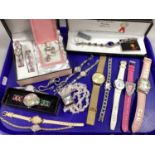 A Collection of Modern Ladies Wristwatches, to include "925" Marcel Drucker hardstone set watch,