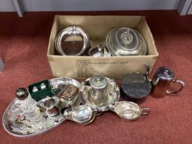 Assorted Plate Ware, including Atkin Bros circular plated box, of plain design, inside fabric
