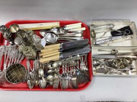 Assorted Plated Cutlery, including Rogers Bros decorative forks and spoons, hallmarked silver napkin